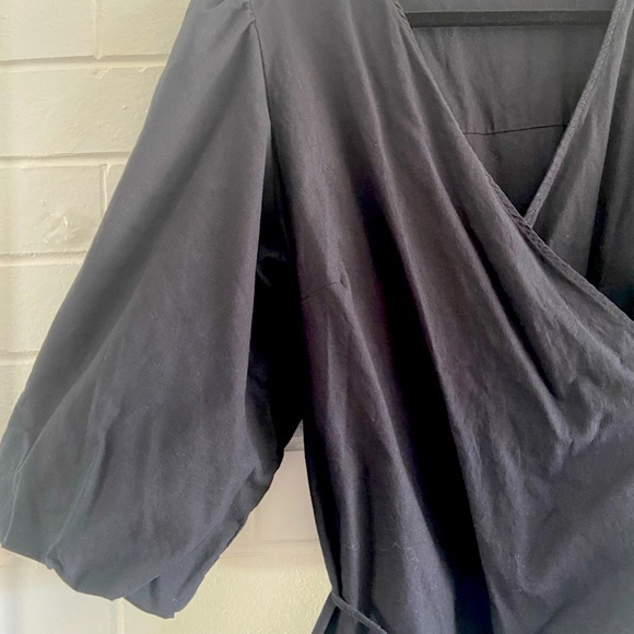 Refinity for City Chic black linen wrap top with balloon sleeves and tie Size 20 - Picture 4 of 16